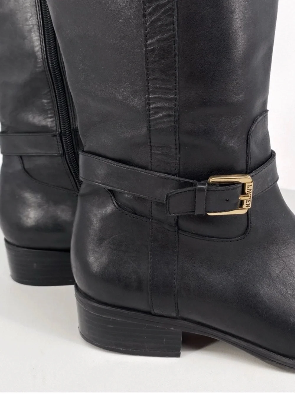 RALPH LAUREN Monica Tall Black Leather Knee-High Riding Boots Luxury size 8.5